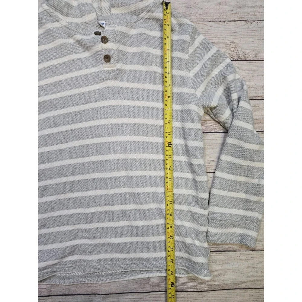 Old Navy Boys Long Sleeve Hooded Knit Baja Henley Gray White Striped Sz XL 14/16